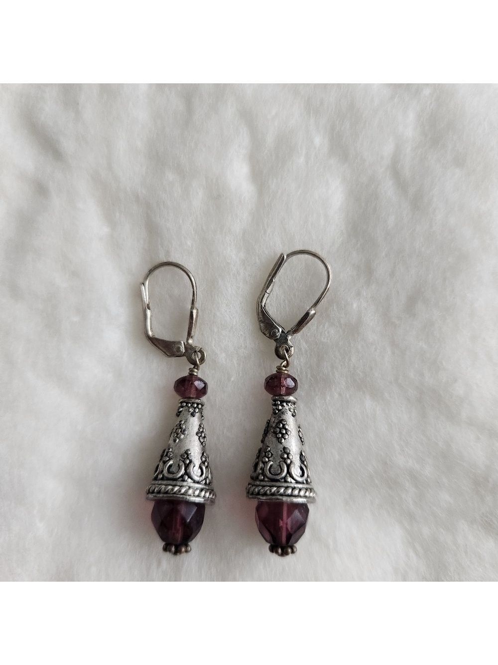 BALI SILVER AMETHYST EARRINGS - Picture 2 of 5